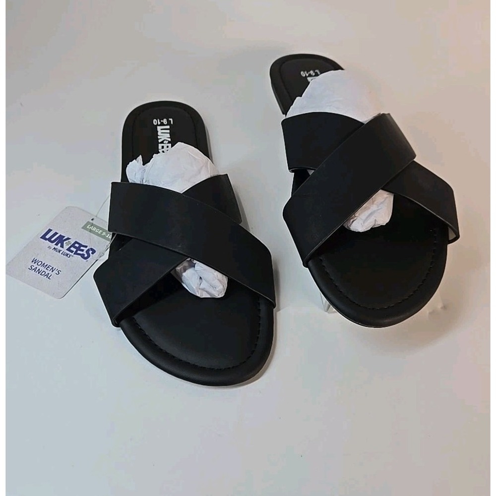 LUKEES BY MUK LUKS WOMEN'S FLIP FLOPS SLIDES SANDALS Black SIZE Large 9-10